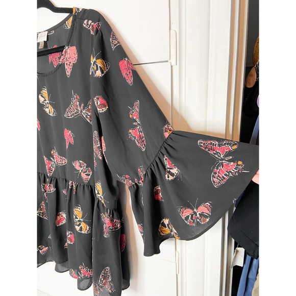 Cupio black butterfly print blouse, black sheer blouse, butterfly print blouse - Picture 6 of 8